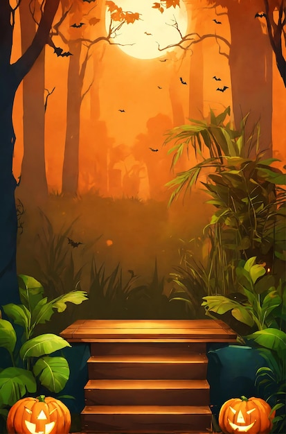 Photo halloween jungle with blank podium