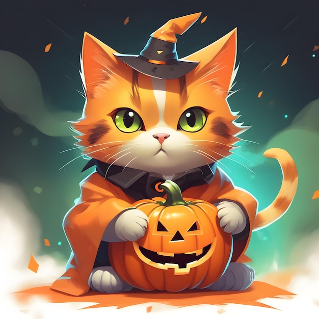 a halloween kitty adorned in a costume at halloween night