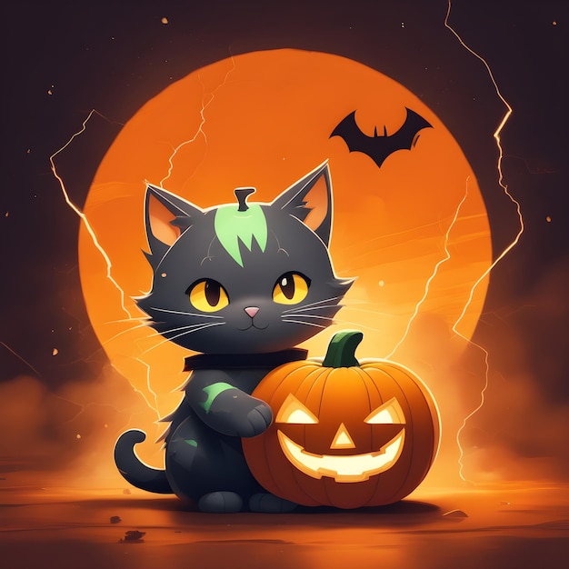 a halloween kitty saving a precious halloween pumpkin