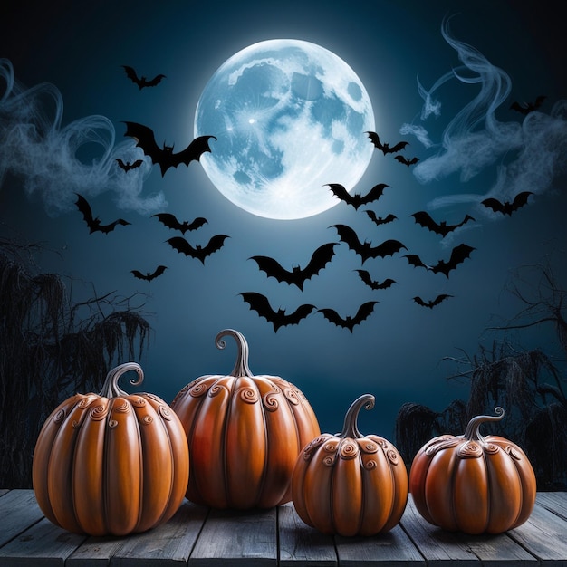 Halloween landscape with pumpkin and dark style