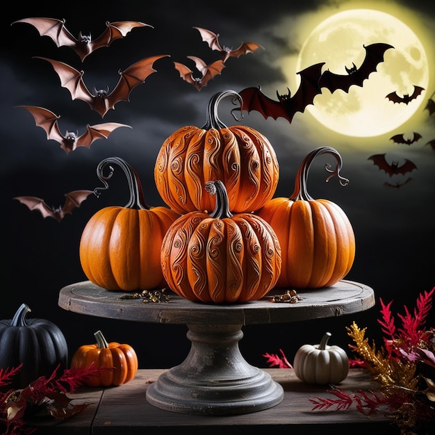 Halloween landscape with pumpkin and dark style