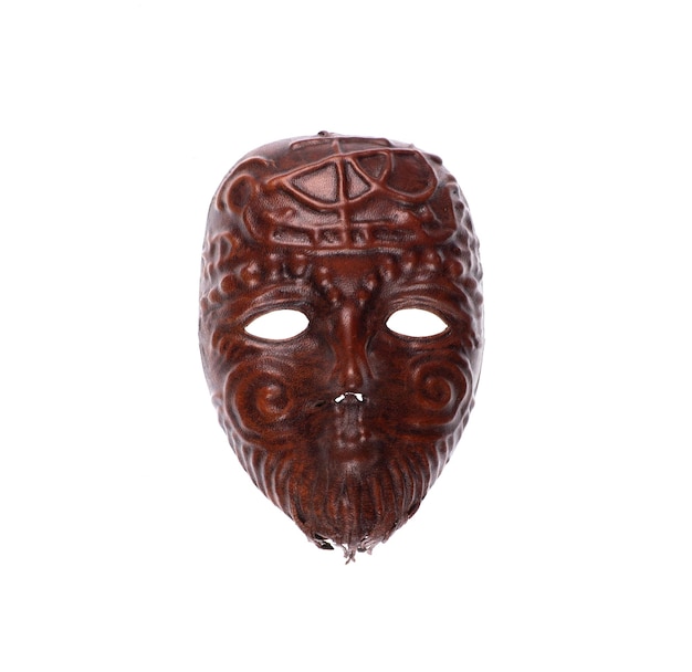 halloween leather brown mask isolated on white background