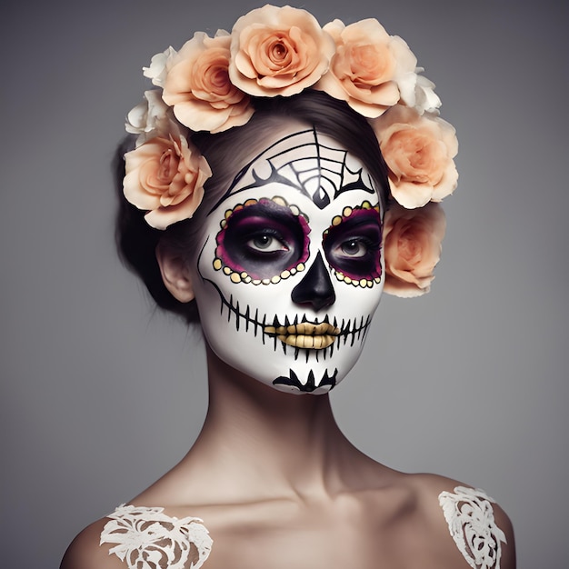 Halloween make up sugar skull beautiful model