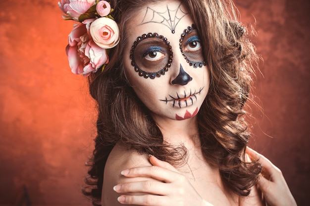 Halloween makeup woman of Santa Muerte