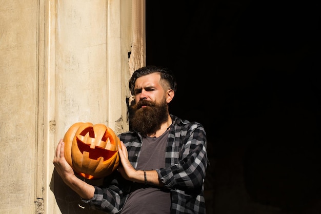 Halloween man with pumpkin