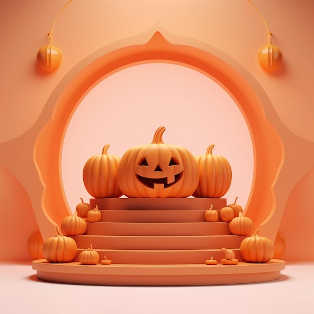 Halloween minimal scene 3d podium platform Stage Showcase on pedestal modern orange pumpkin