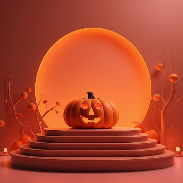 Halloween minimal scene 3d podium platform Stage Showcase on pedestal modern orange pumpkin