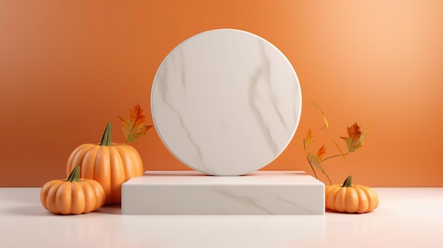 Halloween minimal scene 3d podium platform Stage Showcase on pedestal modern orange pumpkin