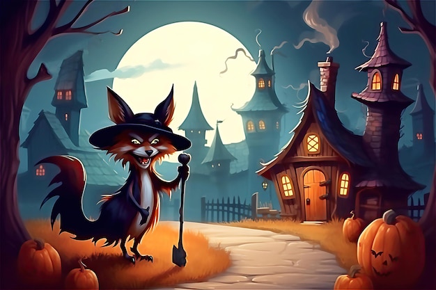 Halloween Monster Fox Happy halloween concept Post processed AI generated image