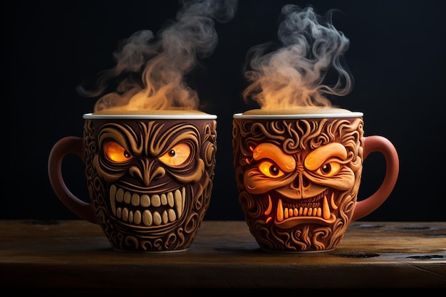 halloween monster hot coffee cup AI generated