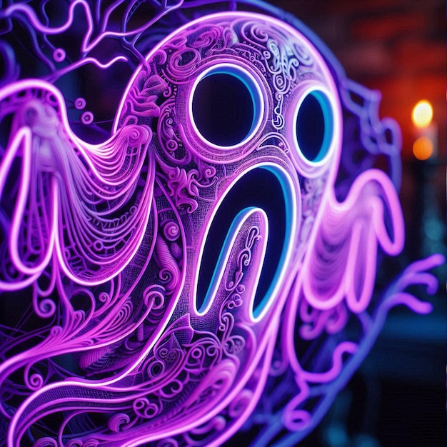 Photo halloween neon ghost with intricate details