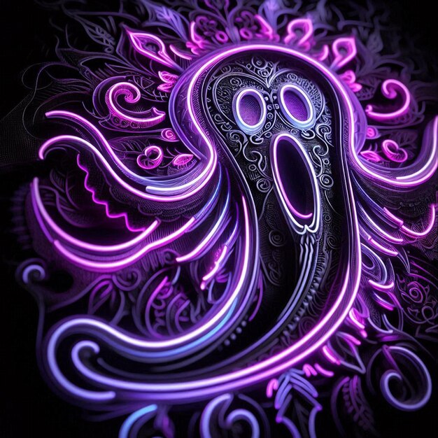 Photo halloween neon ghost with intricate details