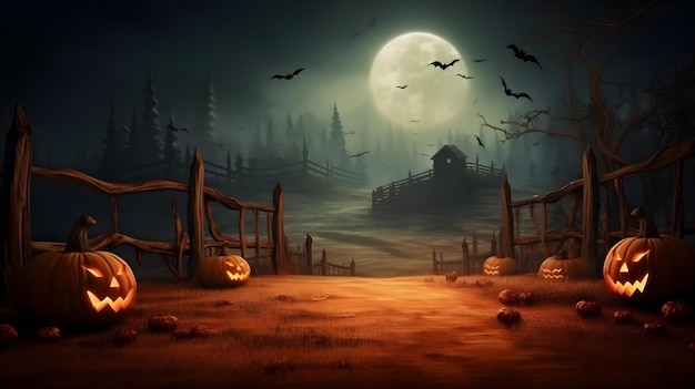 Halloween night background with full moon in scariest scene