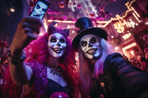 Halloween night couple dons captivating costumes and captures their spooky joy in selfie