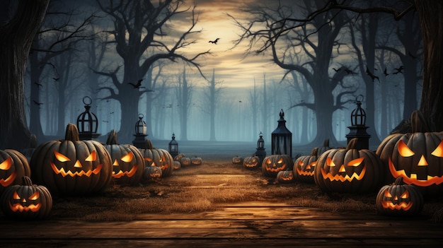 Halloween Night Illuminated in Eerie Illustration