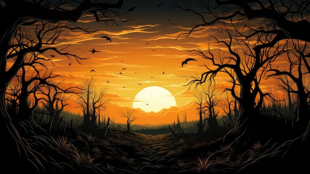 Halloween Night Illuminated in Eerie Illustration