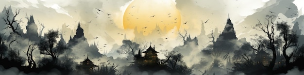 Halloween Night Illuminated in Eerie Illustration