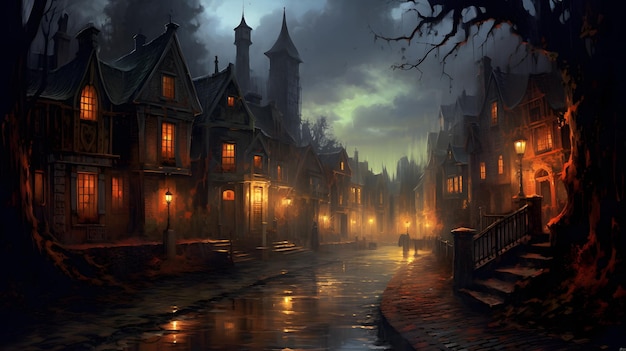 Halloween night scene with haunted castle spooky background