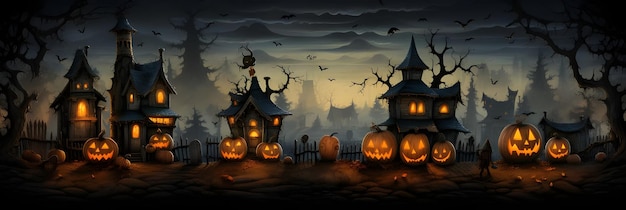 Halloween night spooky pumpkin banner illustration cover photo for social media and website image