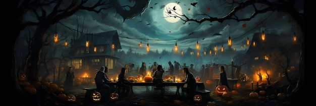 Halloween night spooky pumpkin banner illustration cover photo for social media and website