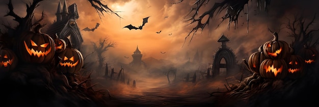 Halloween night spooky pumpkin party banner illustration background cover photo for social media