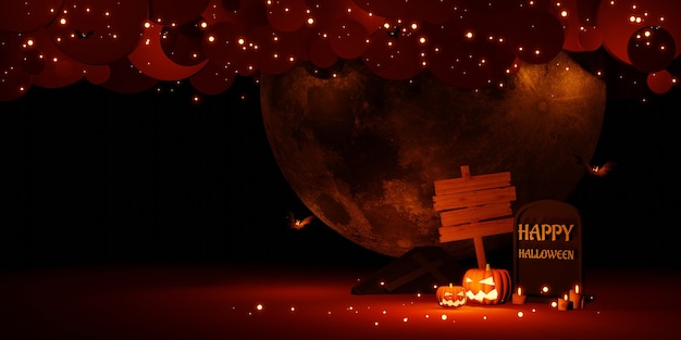 Halloween night with full moon festival day background image 3D illustration