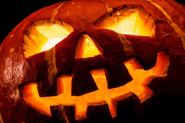 Halloween - old jack-o-lantern on black background