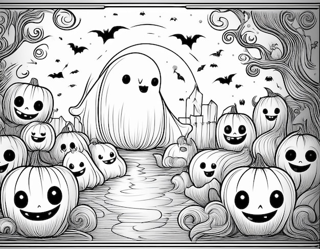 Photo halloween page for coloring book for kids