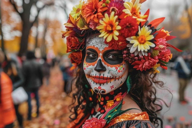 Halloween party amidst the light Young people frighten the audience Everyone dresses up in scary