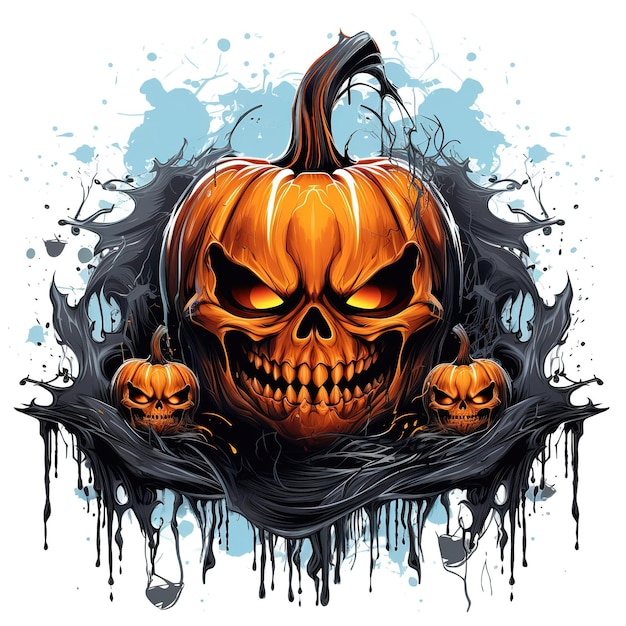 Halloween party banner with scary pumpkin face Transparent PNG background Generative Ai