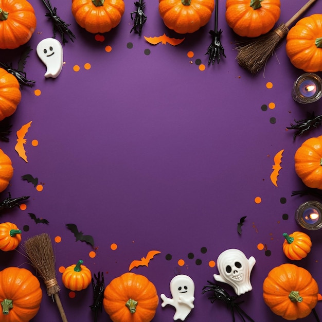 Halloween Party Border with Festive Decorations and Spooky Elements