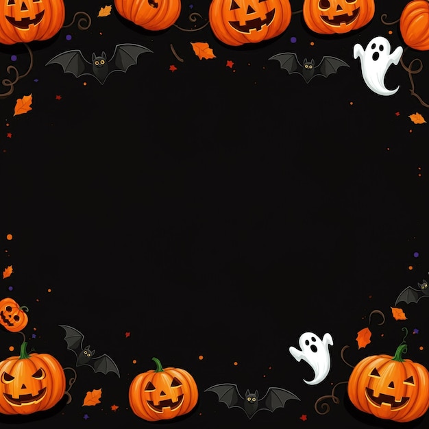 Halloween Party Border with Festive Decorations and Spooky Elements