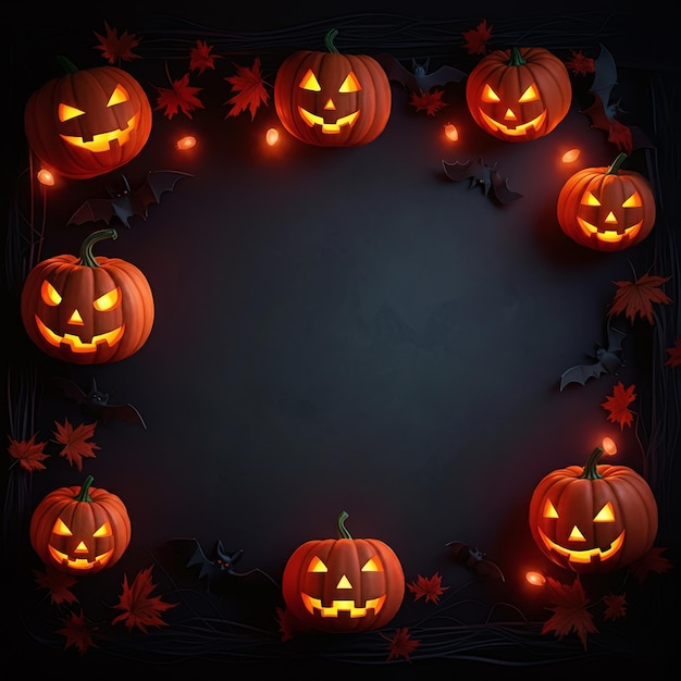 Halloween Party Border with Festive Decorations and Spooky Elements