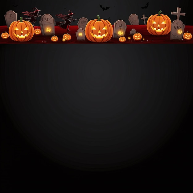 Halloween Party Border with Festive Decorations and Spooky Elements