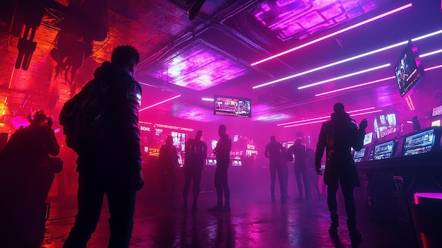 Photo a halloween party in a dystopian nightclub with neon lights and cyberpunkthemed music 8k high deta