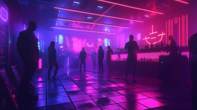 Photo a halloween party in a dystopian nightclub with neon lights and cyberpunkthemed music 8k high deta