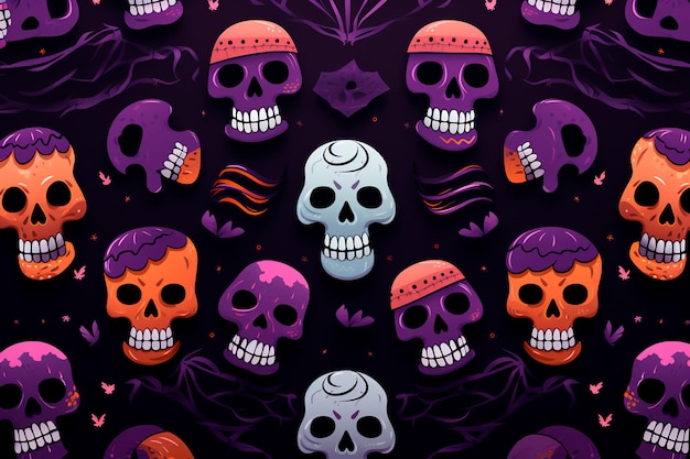 Halloween pattern Human skull Background wallpaper AI generation