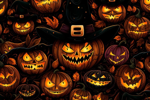 Halloween pattern Jack's pumpkins Background wallpaper AI generation