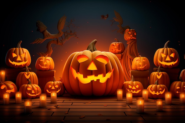 Halloween pedestal Jack's pumpkins Background wallpaper AI generation