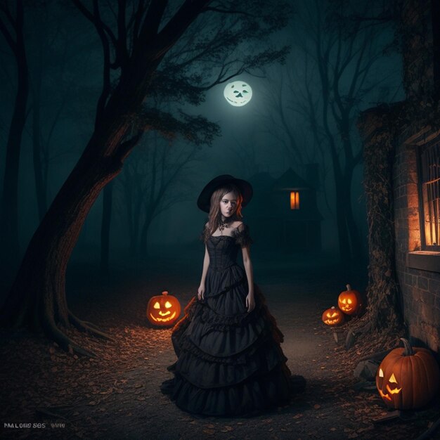 A Halloween photo in a dark ghostly environment