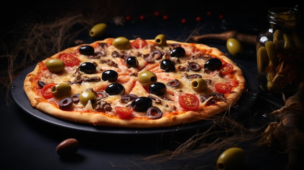 Halloween Pizza with olives spiders