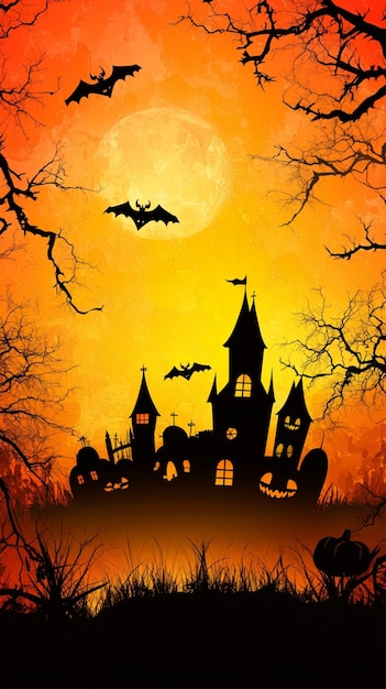 Photo a halloween poster with a castle on the top and the moon behind it