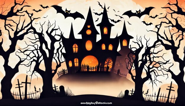 Photo a halloween poster with a house on the top