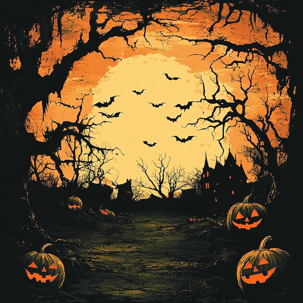 a halloween poster with pumpkins on it