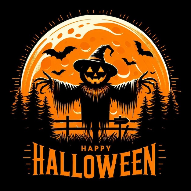 a halloween poster with a scarecrow on the front