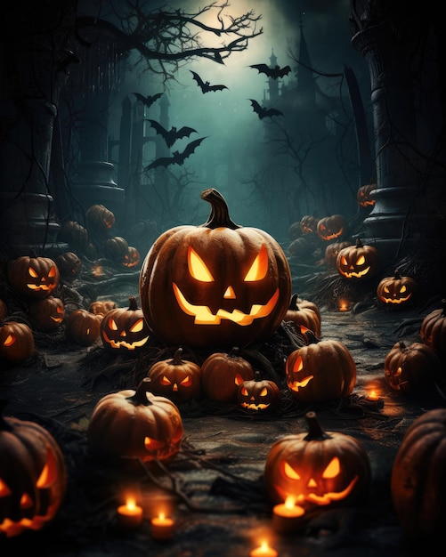 Halloween poster with scary pumpkins ai generated