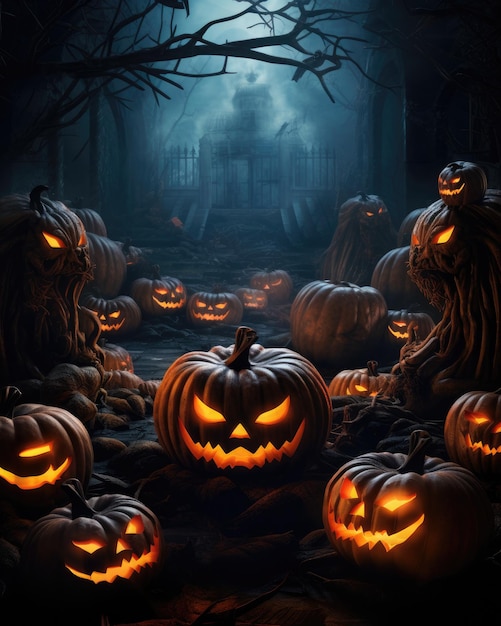 Halloween poster with scary pumpkins ai generated