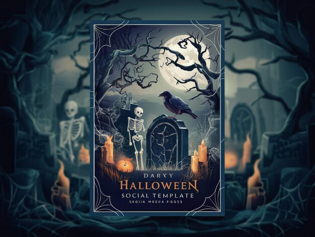 a halloween poster with a skeleton on the cover