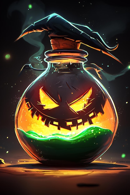 Photo halloween potion in a jackolantern jar