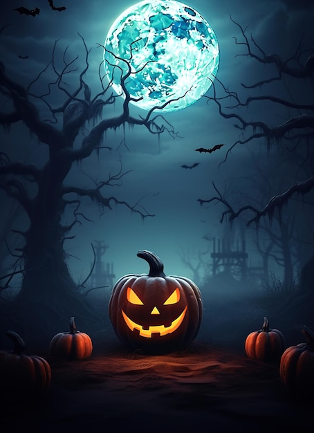 Halloween pumpkin and bat background